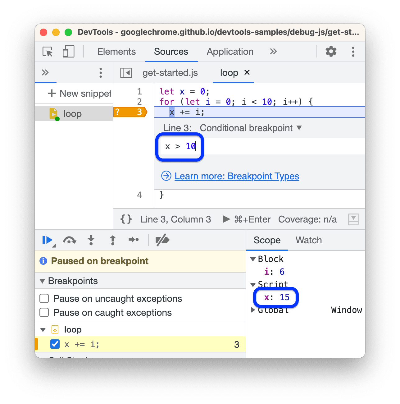 A conditional breakpoint