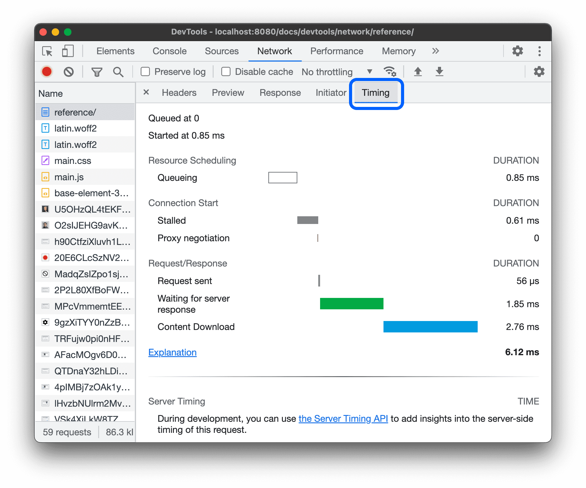 Network request timing breakdown